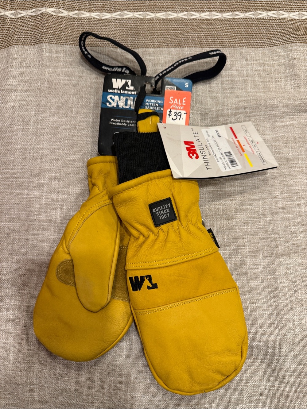 Wells Lamont Men’s Yellow Leather Insulated Mittens with 3M Thinsulate